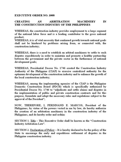 construction industry arbitration commission|Executive Order No. 1008 .